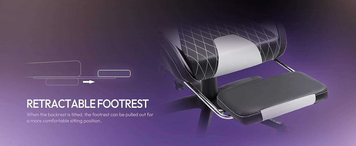 Ігровий крісло Dowinx з регульованою висотою масажного поперекового підтримання, ергономічний дизайн, м'яка мікрофібра велюр, посилене сидіння, підголовник та підніжка в комплекті, регулювання на 155°, (Білий, база)