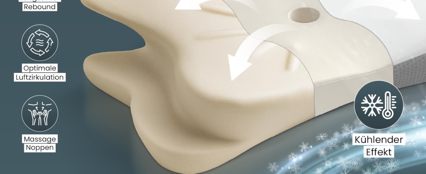 Ортопедична подушка для шиї при болях у шиї з високоякісної піни з пам'яті - Ергономічна подушка для шиї - Подушка для тих, хто спить на боці, спині та животі - Прати при 40°C, 61 x 40 x 12 см, Біла