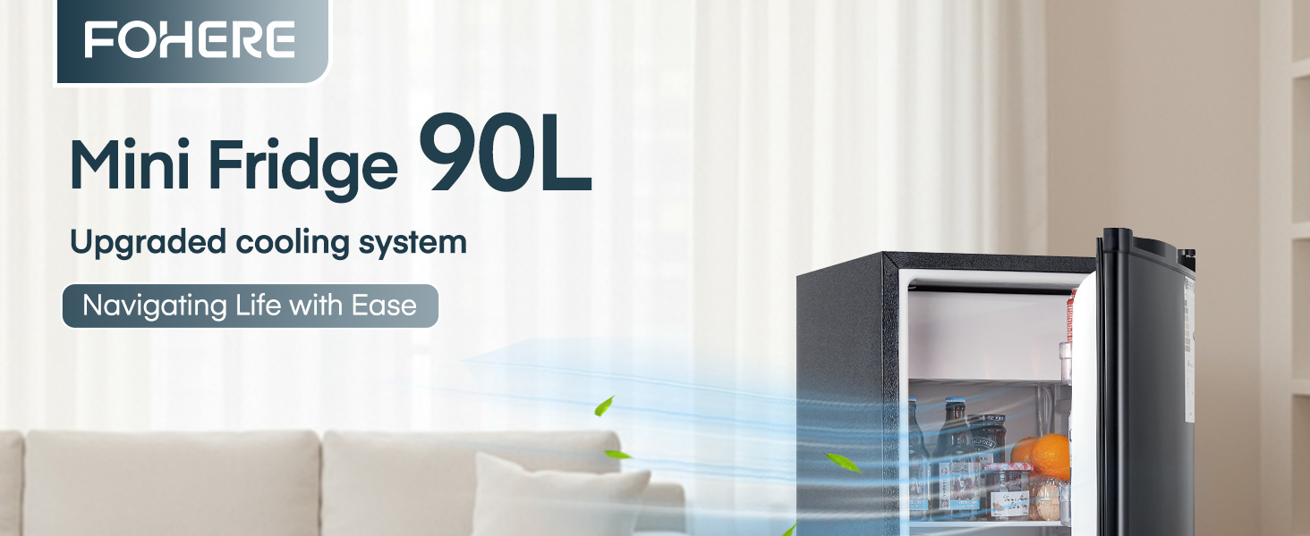 Компактний холодильник FOHERE на 90л з морозильною камерою, відділенням для овочів та 7 рівнями регулювання температури, чорний