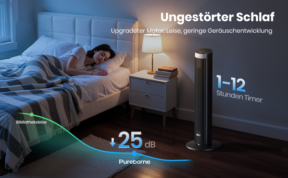 Турбовентилятор Leiser 91 см з осциляцією, пультом дистанційного керування та Wi-Fi, 4 швидкості, 4 режими, таймер 12 годин, чорний