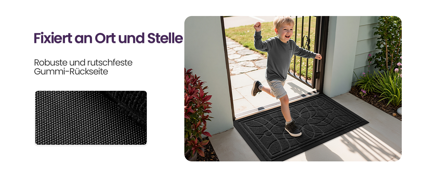 Килимок для дому та вулиці DEXI, 60x90 см, чорний, неслизький, миючий, для входу, балкону, тераси