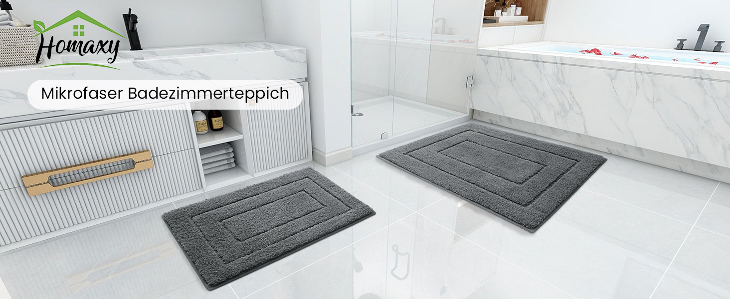 Набір килимків для ванної кімнати Homaxy з мікрофібри, 2 шт., нековзні, миючі, м'які, водопоглинаючі, для ванної кімнати - 40x60 см + 60x90 см, темно-сірий
