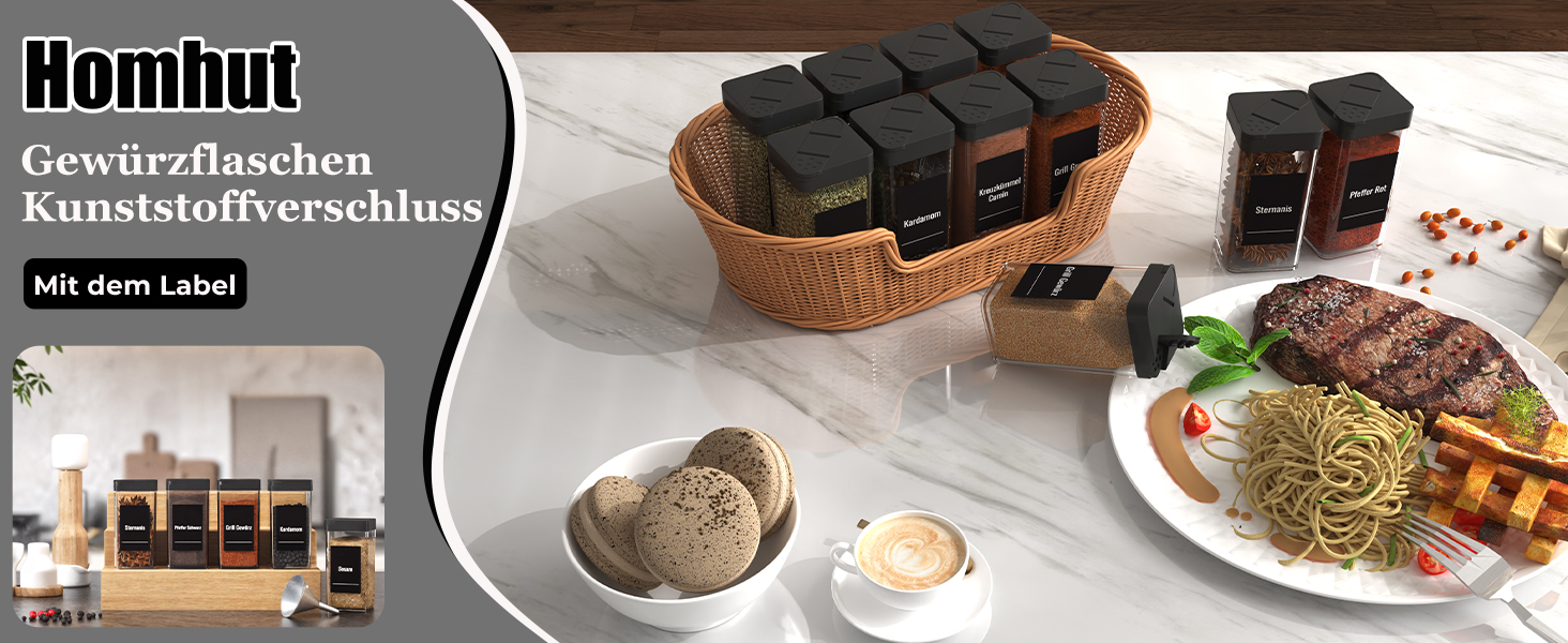 Набір кутових банок для спецій з кришкою, 32 шт по 120 мл, чорний, з дозатором та 120 етикетами