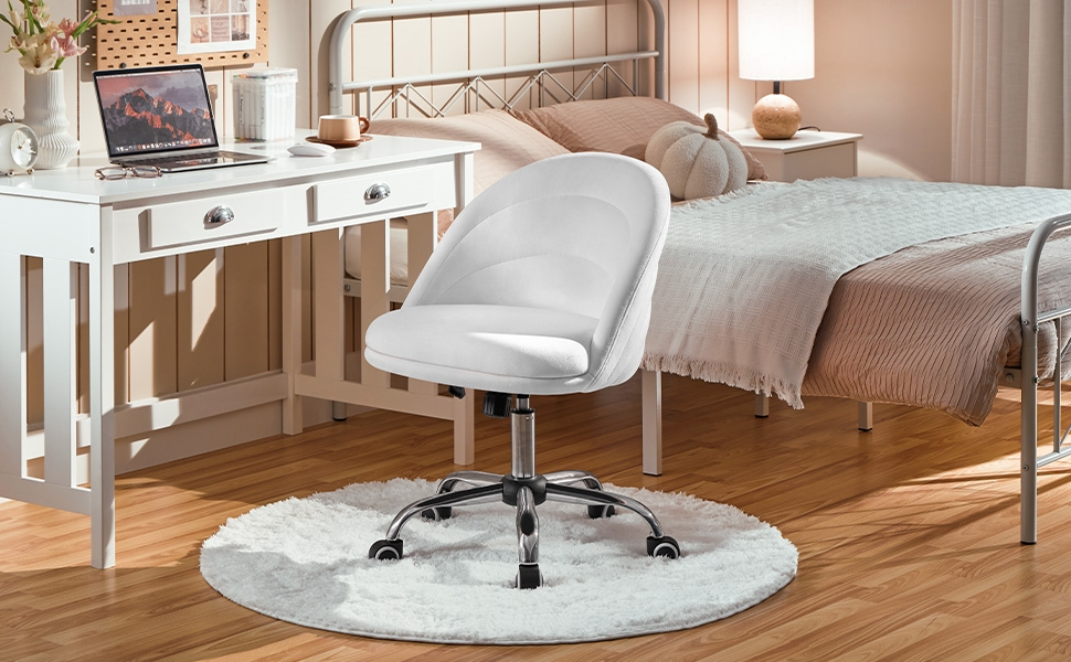 Крісло Yaheetech для дому та офісу: крісло для туалетного столика, обертове, з регулюванням висоти, на роликах, біле, до 136 кг