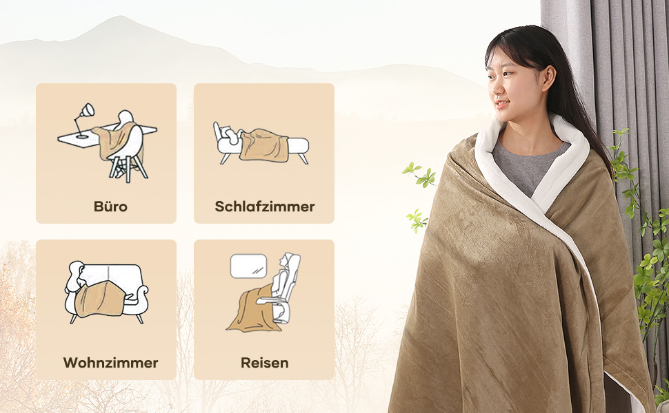 Електричний ковдрик-плед з 4 рівнями нагріву та автовимкнення через 6 годин, 130x180 см, м'який фланель, для зігрівання тіла, машинне прання