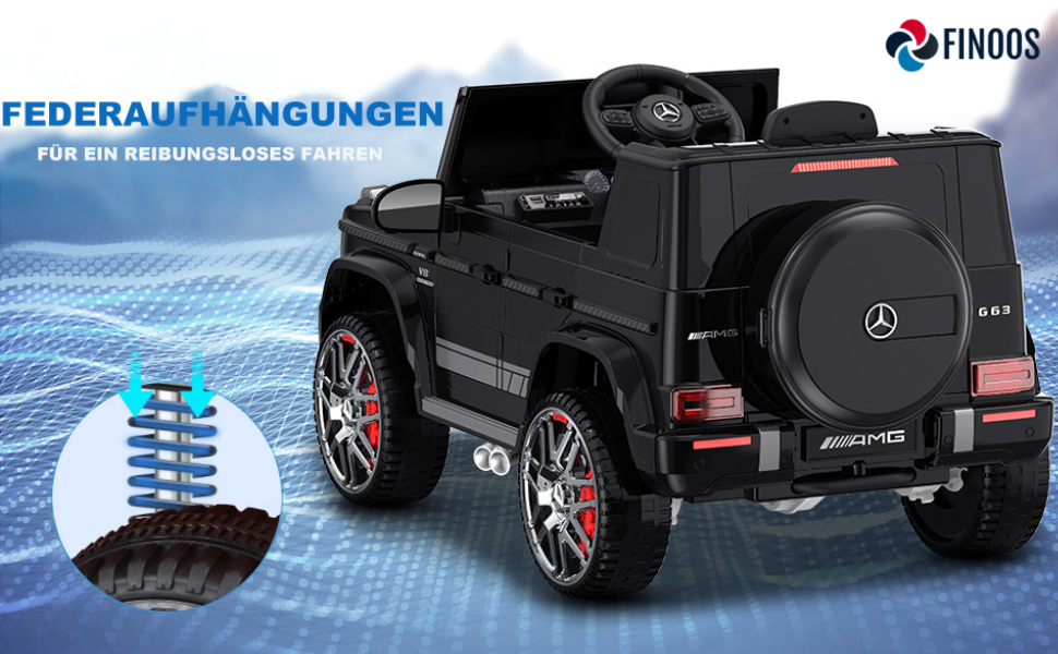Дитячий електромобіль FINOOS Mercedes G63 AMG 12V з пультом, 2+1 швидкість, музика, USB, LED, чорний