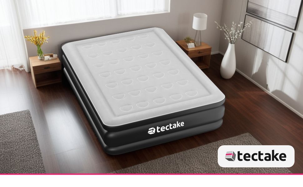 Надувна матрац Tectake для відпочинку та кемпінгу, 200 x 148 x 44 см, з електропомпою та сумкою для перенесення