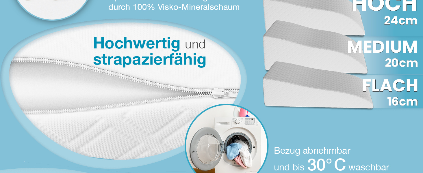 Подушка для підйому ніг ELONEO з піною з пам'яті, 68x40x16 см, для зняття навантаження, знімний чохол (Medium, Біла)