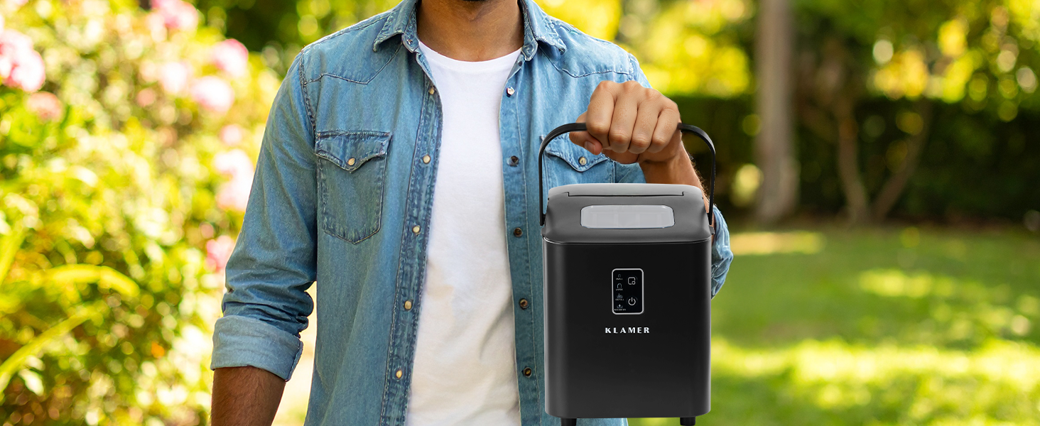 Льодогенератор KLAMER 24 кг/добу, 3 розміри кубиків льоду, 2.2л резервуар, 130W, тихий, чорний