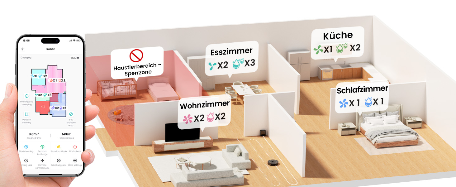 Робот-пилосос LEFANT M2 Plus з картографією, лазерною навігацією, 6000Pa, WiFi/App/Alexa, чорний