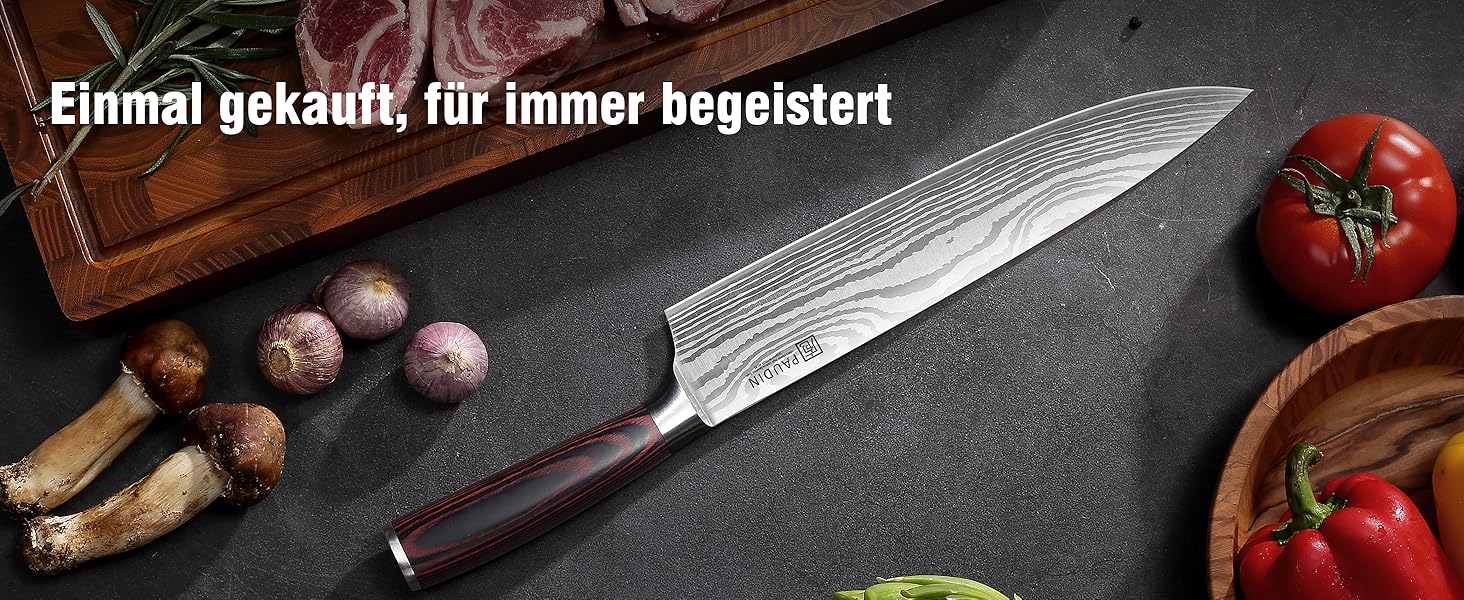 PAUDIN Ніж Сантоку з Дамаску, 13 см - професійний кухонний ніж, висока якість, гостра сталь, ергономічна ручка G10