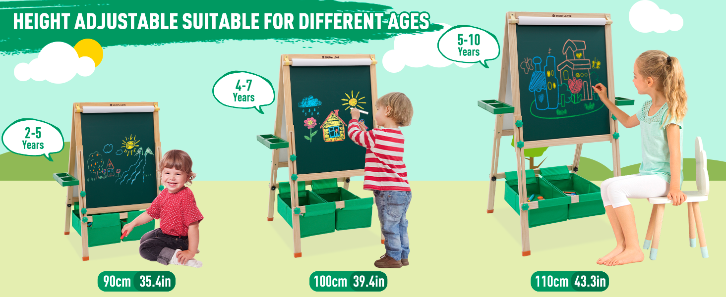 Дитяча мольберт-трансформер з паперовим рулоном, дошками для малювання та аксесуарами. Регульована висота 90-110 см. Дошка з покриттям для сухого стирання.