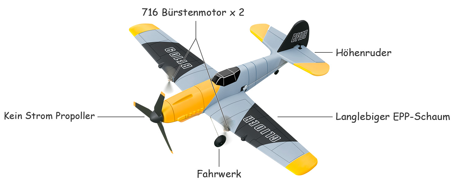 Літак на радіокеруванні HAWK'S WORK P-51D Mustang 2.4GHz, 6-осьовий гіростабілізатор, готовий до польоту, для дітей та початківців (сірий)
