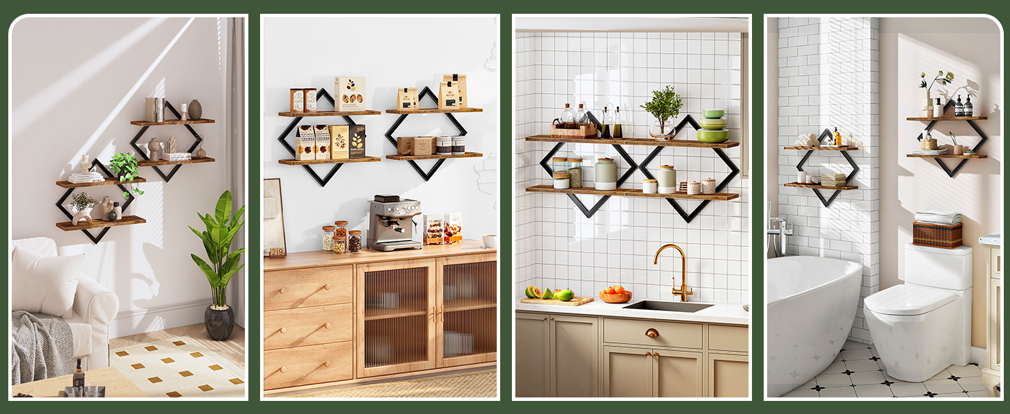 Набір плаваючих полиць Wandregal 2 шт, двоярусні настінні полиці в вітальню, спальню, кухню, офіс, коричневі та чорні DTBJ01P2BF