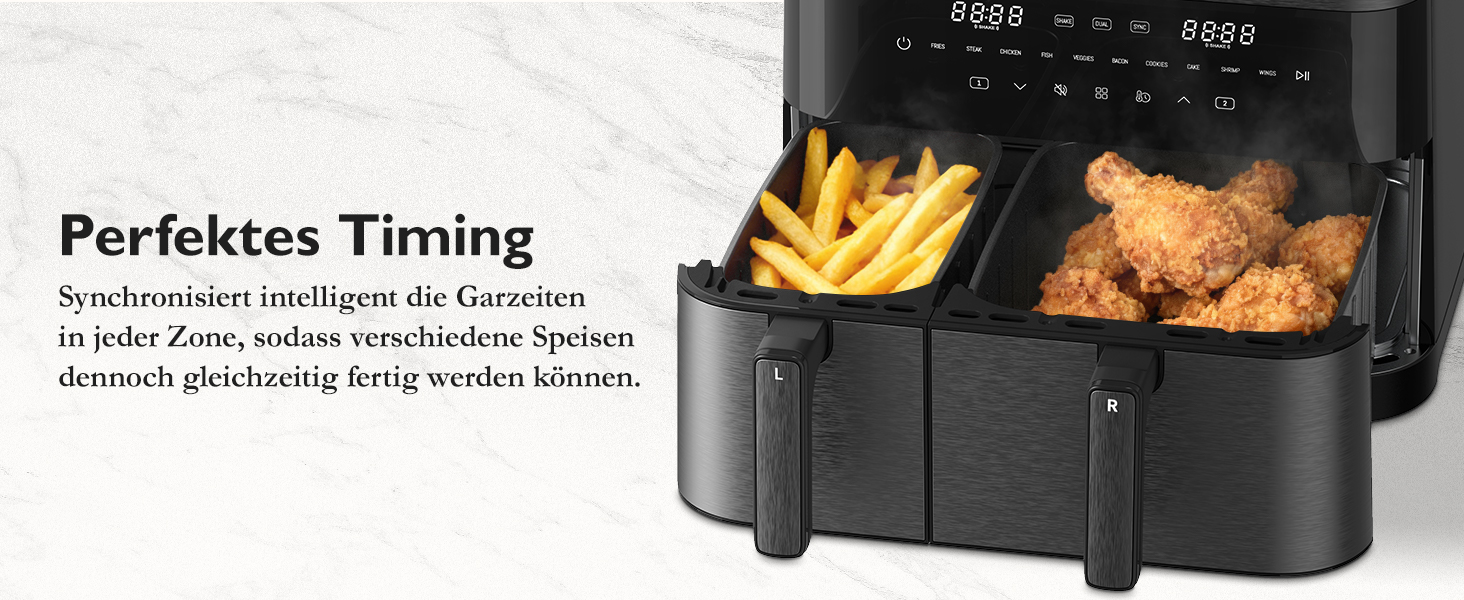 Фритюрниця без олії з підсвічуванням та нагадуванням про струшування, антипригарне покриття, 30-200°C, 78 рецептів, 8-в-1, тиха фритюрниця (11 л)