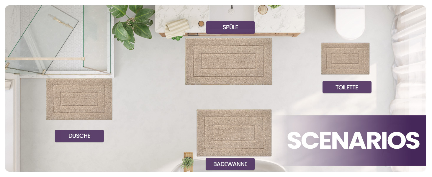 Набір килимків для ванної кімнати DEXI, 40 x 60 см, 2 шт. - антиковзкі, м'які, швидковисихаючі. Підходять для душу, ванни та туалету. Машинне прання. Колір: бежевий