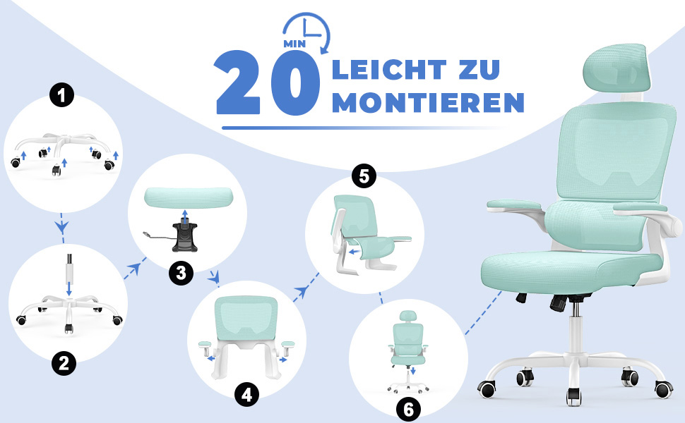 Офісний стіл Naspauluro: ергономічне крісло з регульованою підголовником, підлокітниками та підтримкою попереку. Дихаюча сітчаста спинка для дому та офісу.