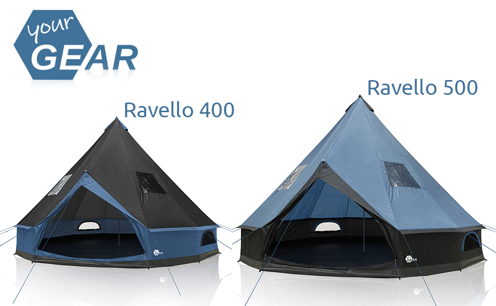 Сімейний намет-тіпі your GEAR Ravello 500 для 6-8 осіб, водонепроникний кемпінговий намет (діаметр 5 м, висота 3 м, водостійкість 5000 мм, UV 50+ захист)