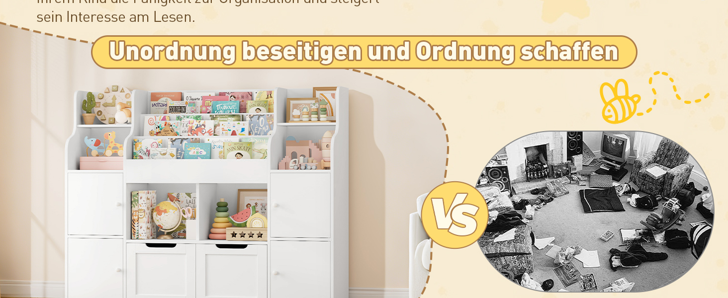 FOREHILL Дитяча полиця-стелаж для іграшок та книг, меблі для дитячої кімнати з ящиками, 122 x 30 x 100 см (білий)