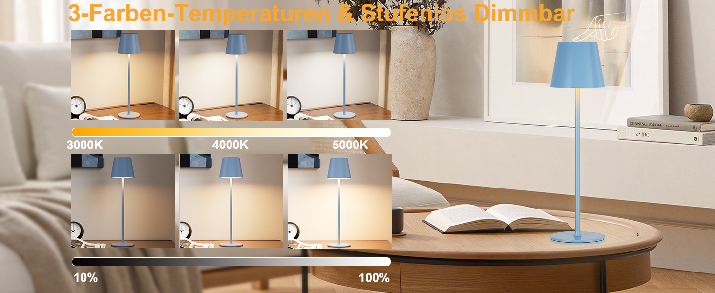 LED настільна лампа бездротова з акумулятором, регульована яскравість, 2 шт. з 3 колірними температурами, сенсорне керування, зарядка USB-C, для дому, кемпінгу (чорний) 2 шт.