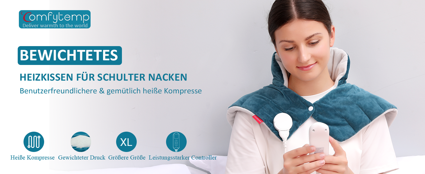 Електричний гріючий накидка Comfytemp для шиї та плечей з 9 рівнями нагріву, таймером до 9 годин, вагою 1 кг, 56x48 см, Navy Blue (темно-синій), пральна