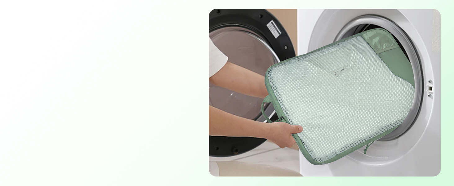 Набір компресійних органайзерів для валізи та рюкзака ECOHUB, 4 предмети, еко-серія з сіткою та бирками, зелений