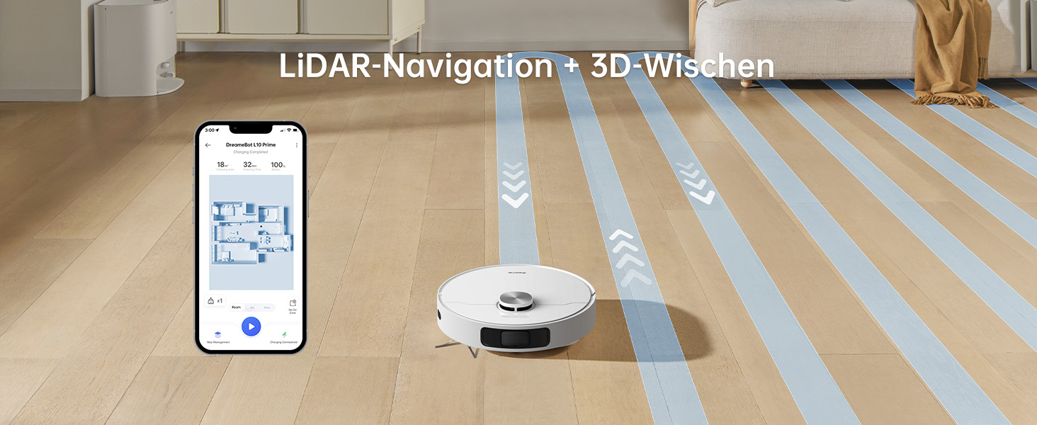 Робот-пилосос Dreame L10 Prime з автомийкою для мопів, LDS-навігацією, 4000Pa потужністю всмоктування, 3D-картуванням та WiFi/APP управління