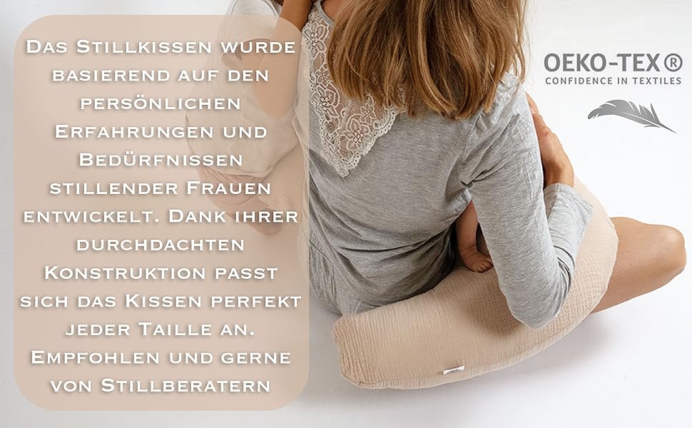 Подушка для годування та вагітності PaLulli XL (170x30 см), органічна бавовна муслін, бежева