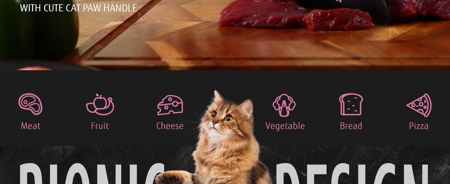 Набір кухонних ножів MEOWKIT 5 шт. з підставкою, нержавіюча сталь, набір ножів у формі котів, чорний/рожевий