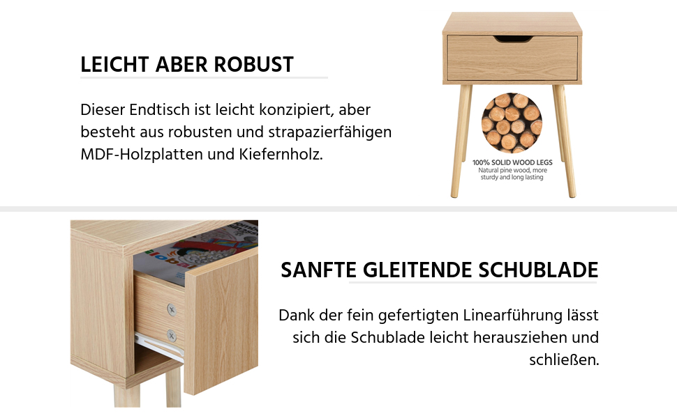 Приліжкові тумбочки Yaheetech (2 шт) з ящиком, світло-коричневий дуб