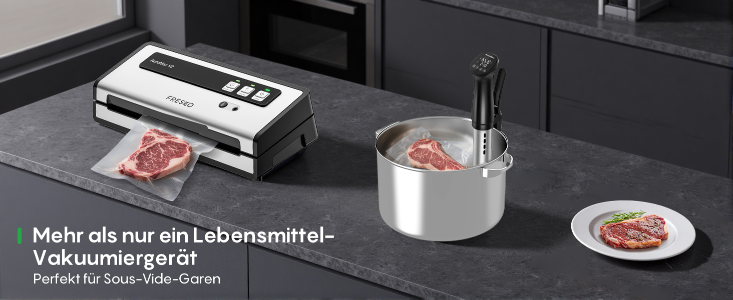 Вакууматор FRESKO Automax V2, автоматичний вакууматор для продуктів 140 Вт, подвійний гарячий шов, режими «сухий/вологий», чорний