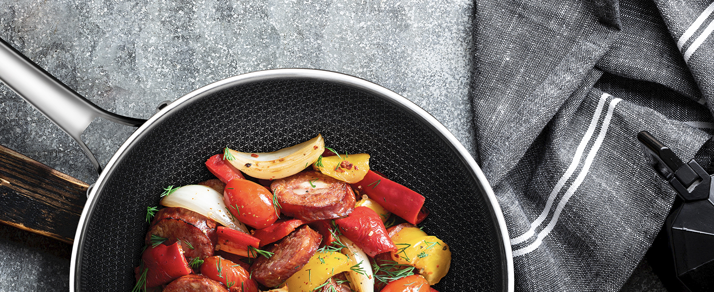 Wok SNOWCLAD 30см з антипригарним покриттям, з кришкою, з нержавіючої сталі, для всіх типів плит, безпечний, можна мити в посудомийній машині