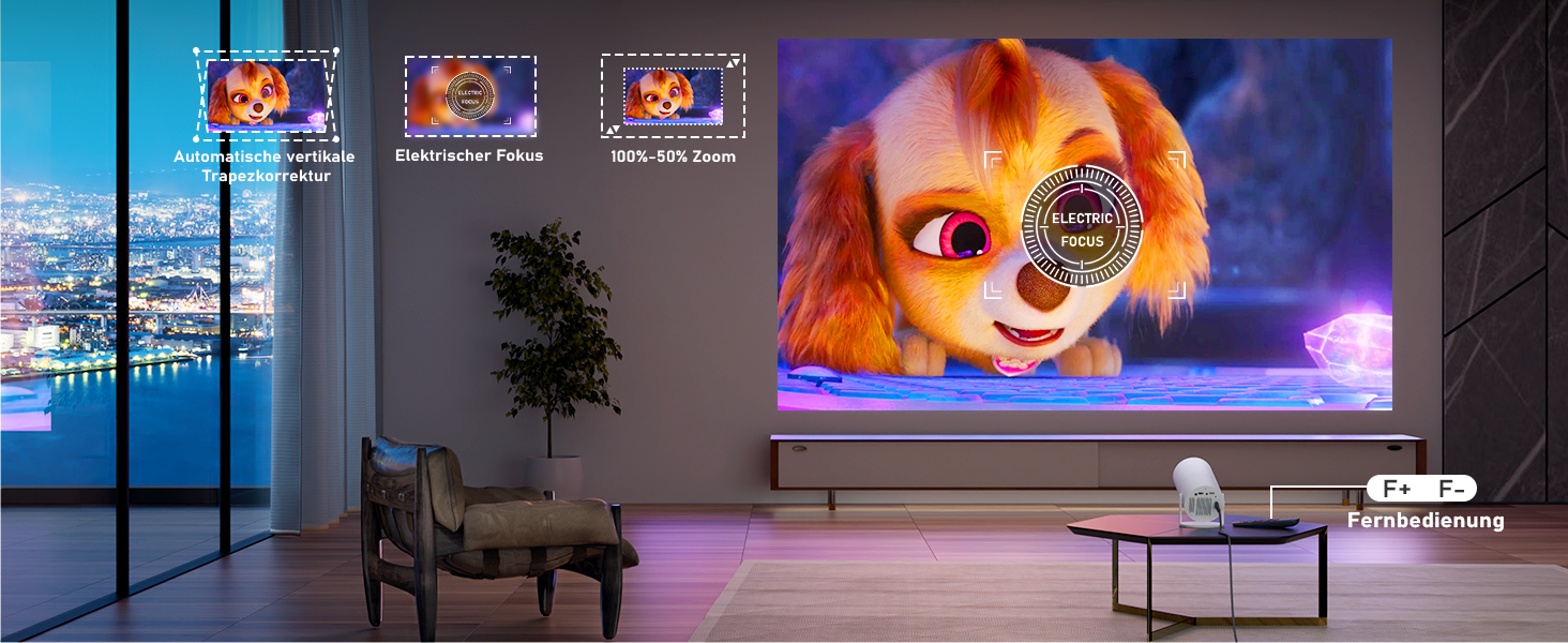 Проектор XuanPad з WiFi та Bluetooth, 30000L, 1080P, обертання 210°, автоматичне вирівнювання зображення, захист від пилу та теплообмін, сертифікований Netflix