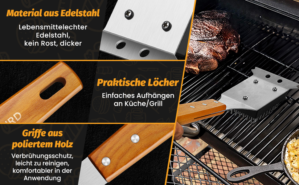 Набір гриль-посуду PURPLEBIRD 5 предметів: професійний набір інструментів з нержавіючої сталі, з чохлом-фартухом та дерев'яними ручками. Ідеально для BBQ, тепаньякі, подарунок для чоловіків.