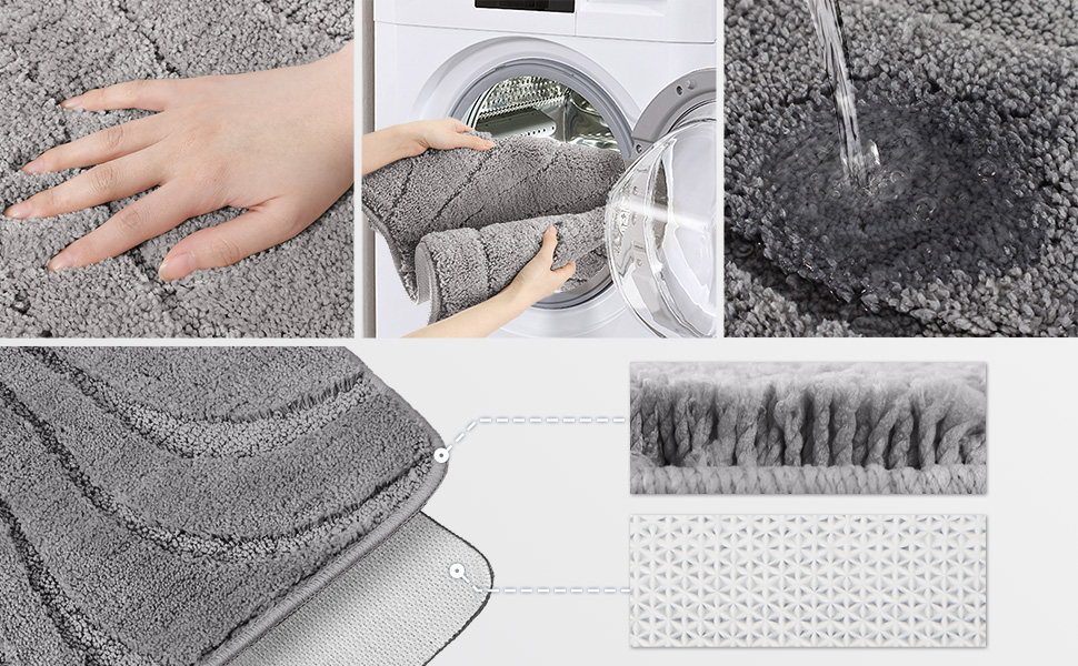 Набір килимків для ванної кімнати VOUNOT 2 шт. з мікрофібри, м'який, швидковисихаючий, 60x90 см, сірий