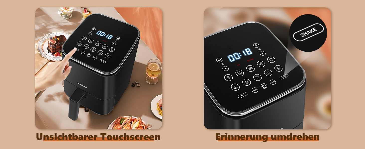 Аерофритюрниця Aigostar Dot 2Л: Airfryer з LED-сенсорним екраном, 8 програмами, 1200W, регулюванням температури та таймером, антипригарне покриття, BPA-free