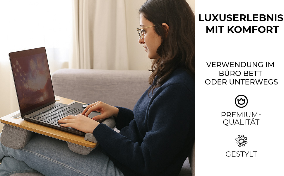 Підставка для ноутбука в ліжко та диван з подушкою, тримач для телефону та підставка для зап'ястя – підходить для ноутбуків до 17' – легка та комфортна для офісу, навчання та відпочинку (Сіра)
