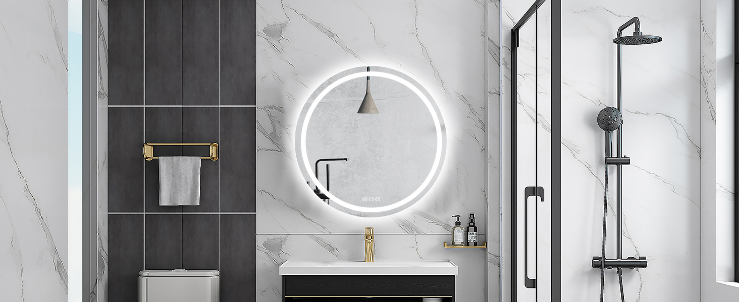 Дзеркало для ванної кімнати з підсвічуванням, 60 см, кругле, з антизапарюючим покриттям, диммер, 3 кольори світла, 60x60 см