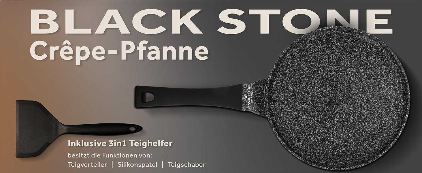 Сковорода для крепів ZWIEGER з дозатором тіста – антипригарна сковорода для панкейків Induktion 26 см, сковорода для панкейків, яку можна мити в посудомийній машині – з нержавіючою сталлю по всій поверхні, підходить для всіх типів плит – без PFOA та PFOS, 26 см з силіконовим шпателем