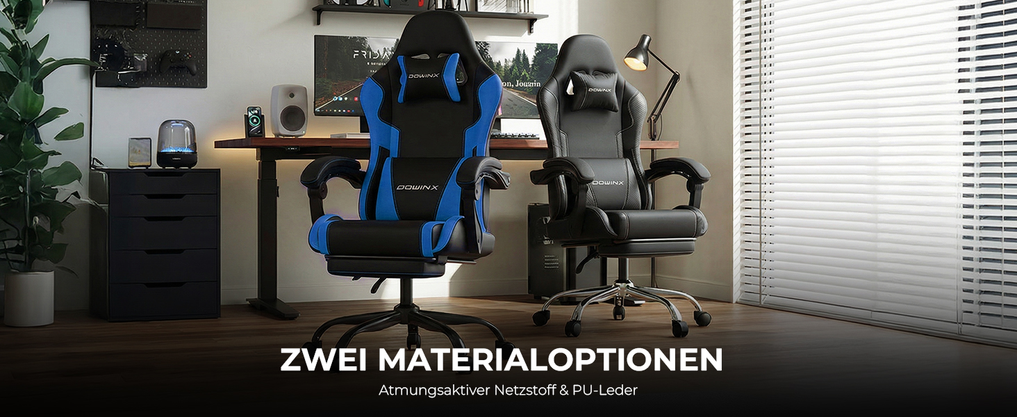 Ігрове крісло Dowinx Ergonomic Gaming Chair з підножкою, синій колір, витримує до 150 кг, регульовані підлокітники, ергономічний стілець для ПК та офісу