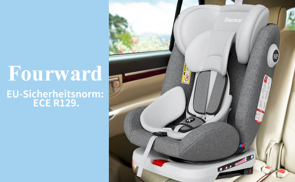 Автокрісло Fourward Baby 360° - ISOFIX, 9-36 кг, Група 0+1/2/3, 5-точкові ремені, сірий колір