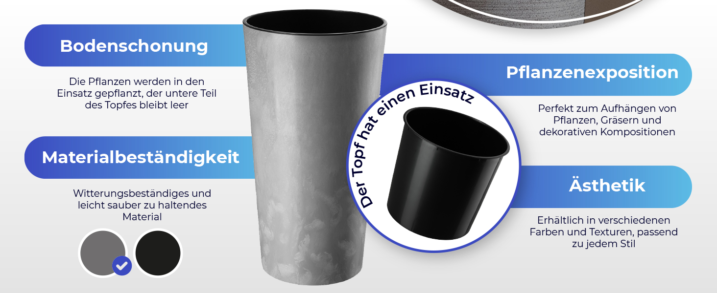 Набір горщиків KADAX (3 шт) з дерев'яною стружкою, сірий бетон, 19.25/30 см