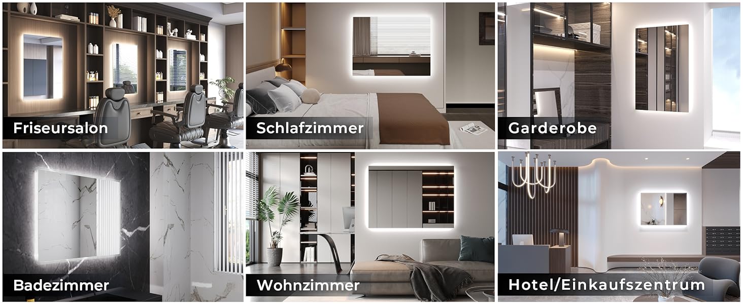 Дзеркало для ванної кімнати LOMIKEN з підсвічуванням, 60x50 см, LED, холодний білий світ, енергозбереження, вертикальне/горизонтальне кріплення, вимикач на стіні, матові краї