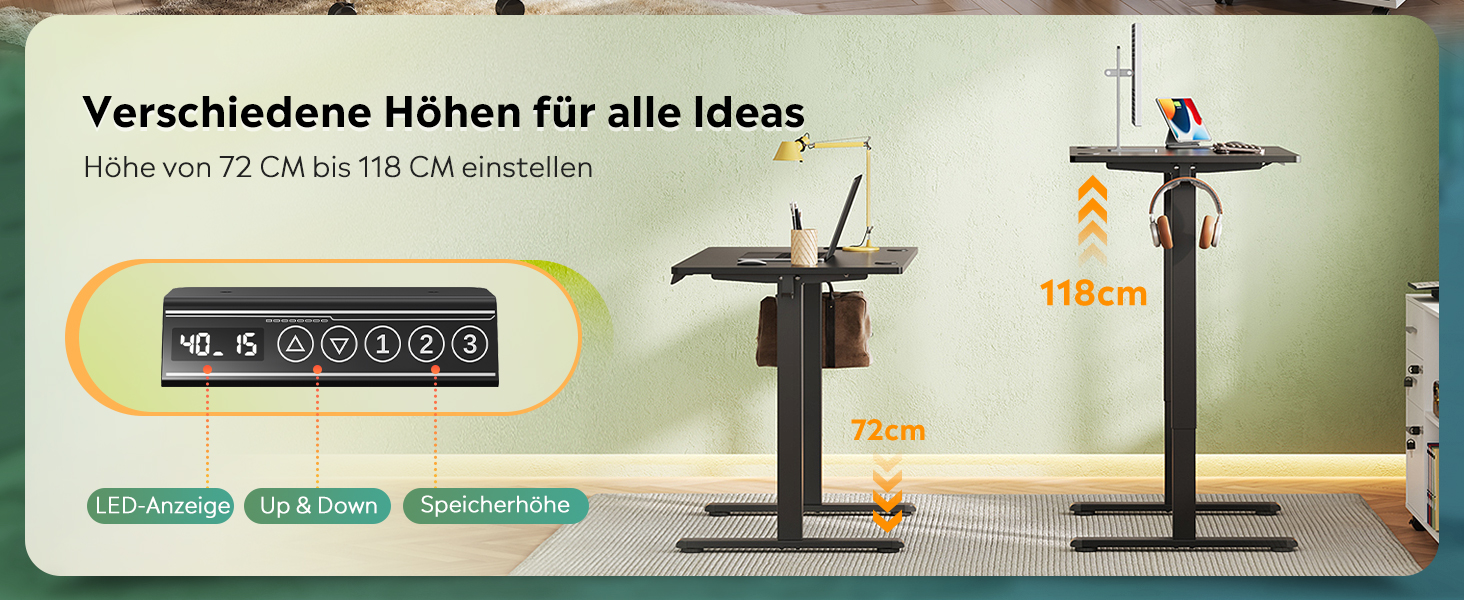 Регульований стіл Devaise 100x60 см з однією стільницею та тихим мотором, стіл для стояння та сидіння з функцією пам'яті на 3 положення, ергономічний комп'ютерний стіл для офісу, білий 100x60 см