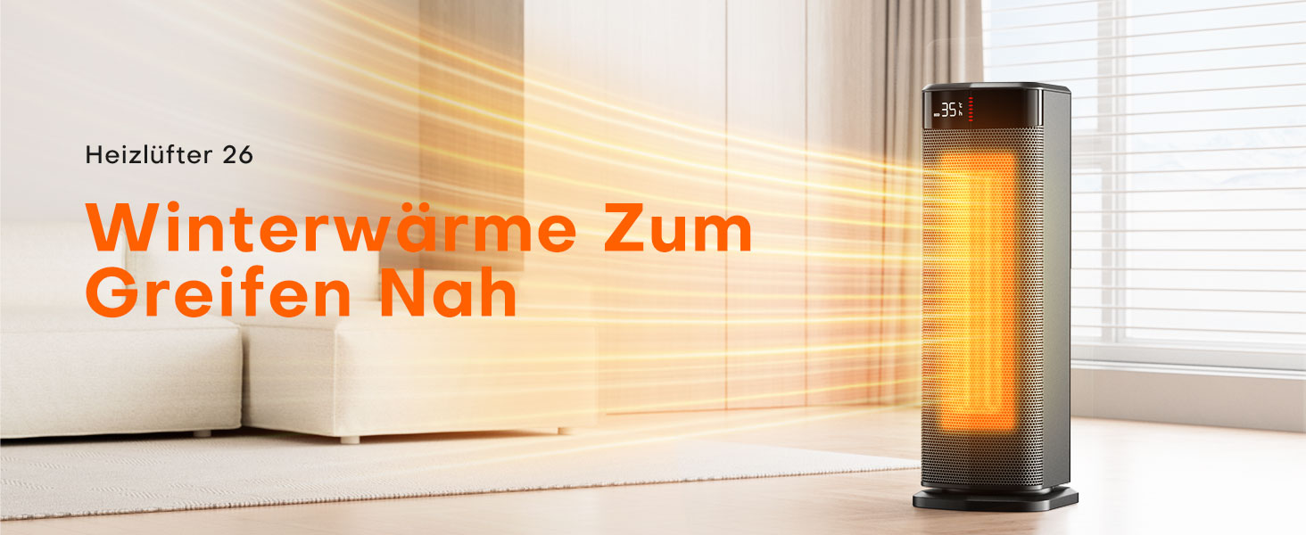 Електричний обігрівач 2000W з PTC-нагрівачем, 4 режими, ECO-режим, термостат, осциляція 90°, таймер 24 години, пульт дистанційного керування, захист від перекидання та перегріву для дому