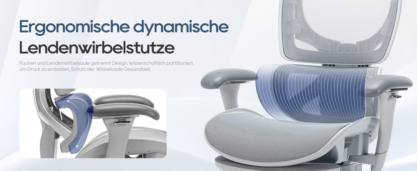 Органічний офісний крісло Colamy з підніжкою, 3D-підлокітниками, підголовником, підтримкою попереку та дихаючою сіткою – крісло для офісу та дому (Сірий)