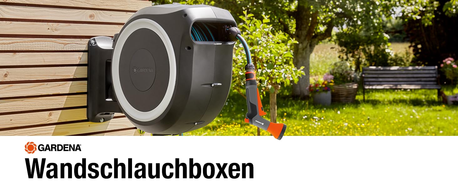 Шланг садовий Gardena RollUp M 20 м: гнучкий, з тримачем для стіни, з розпилювачем та шлангом 20 м (18612-20)