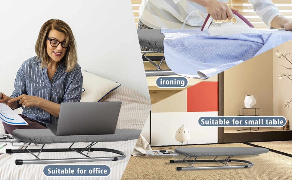 Прасувальна дошка Rainberg Tisch-Bügelbrett, компактна, чорна, 76 x 30 см, з бавовняним чохлом та підставкою для праски