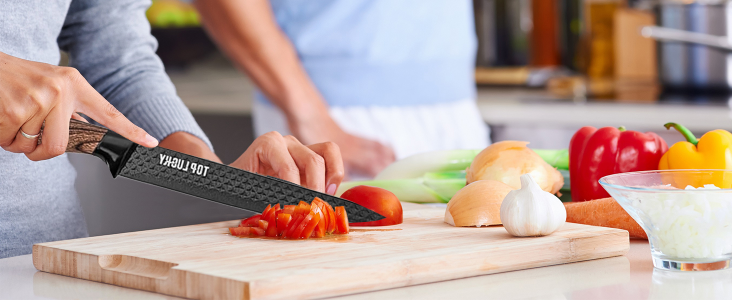 Набір кухонних ножів, 6 предметів, чорний, гострий, з антипригарним покриттям, нержавіюча сталь, з підставкою (Khaki)