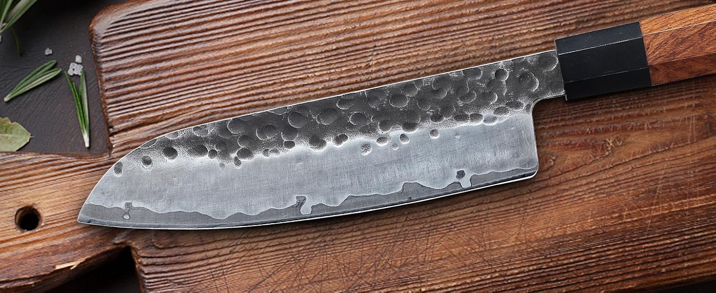 Японський ніж Mitsumoto Sakari Santoku 19 см з високоякісної сталі, ручка з рожевого дерева, подарункова коробка